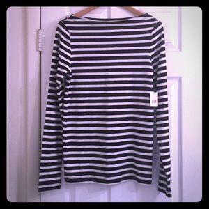 Gap Ballet Neck B&W Striped Long Sleeve Shirt